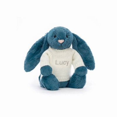 Jellycat Bashful Mineral Blue Bunny with Cream Jumper New Zealand | LDXQP4837